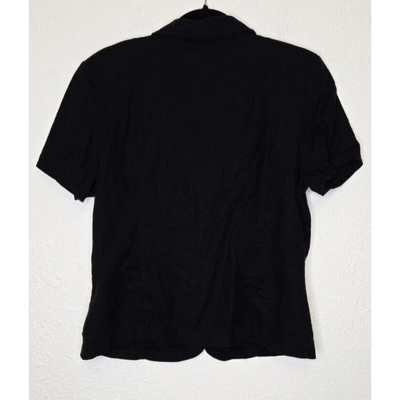Vintage Studio Ease Womens Top 14 Black Button Front Linen Blend Blouse 80s 90s - Picture 6 of 10